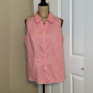 Women’s CJ.Banks Sleeveless classic button-down shirt stripe Pink/White Size XL